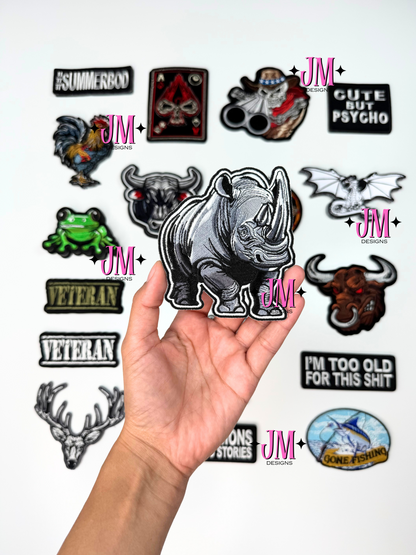 Gray Rhino Iron On Patch