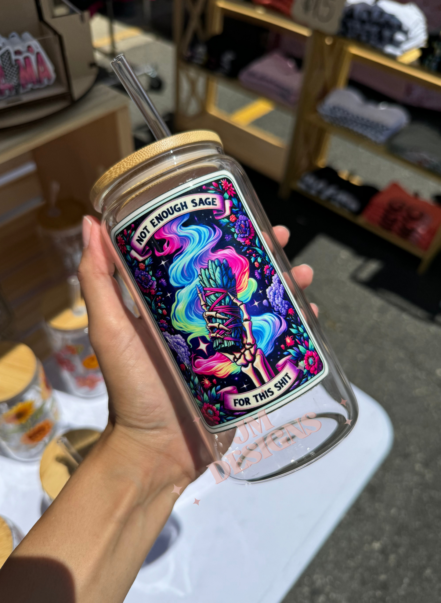 Not Enough Sage Tarot Card 16 oz Glass Coffee Cup
