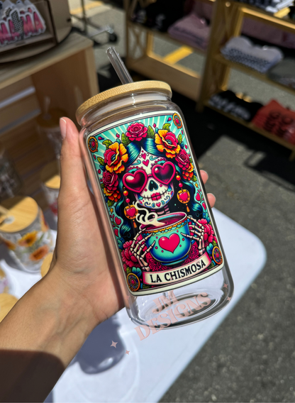 La Chismosa Tarot Card 16 oz Glass Coffee Cup