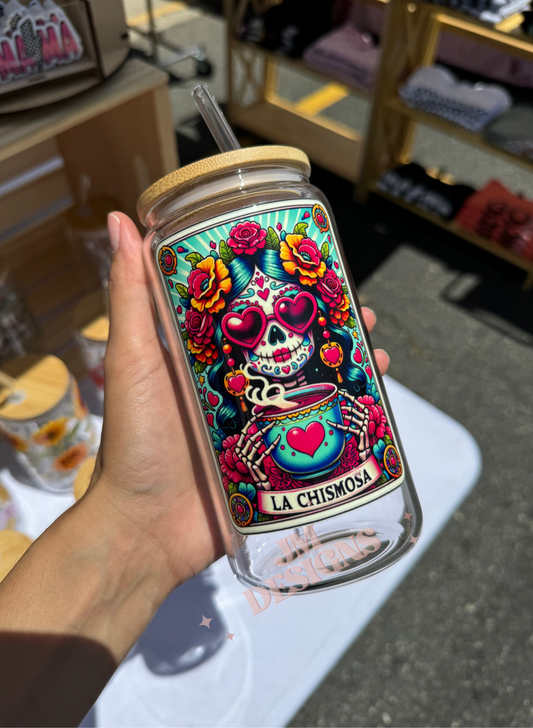 La Chismosa Tarot Card 16 oz Glass Coffee Cup