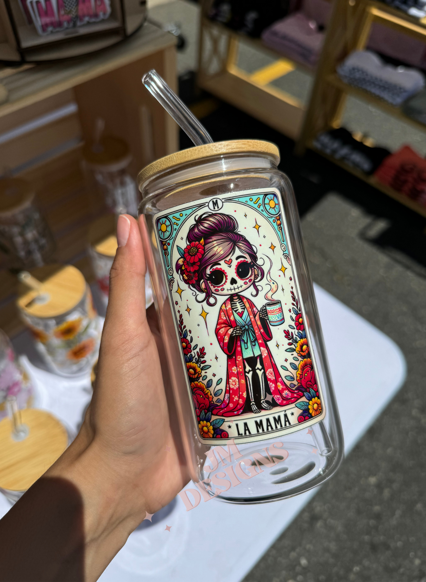La Mama Tarot Card 16 oz Glass Coffee Cup