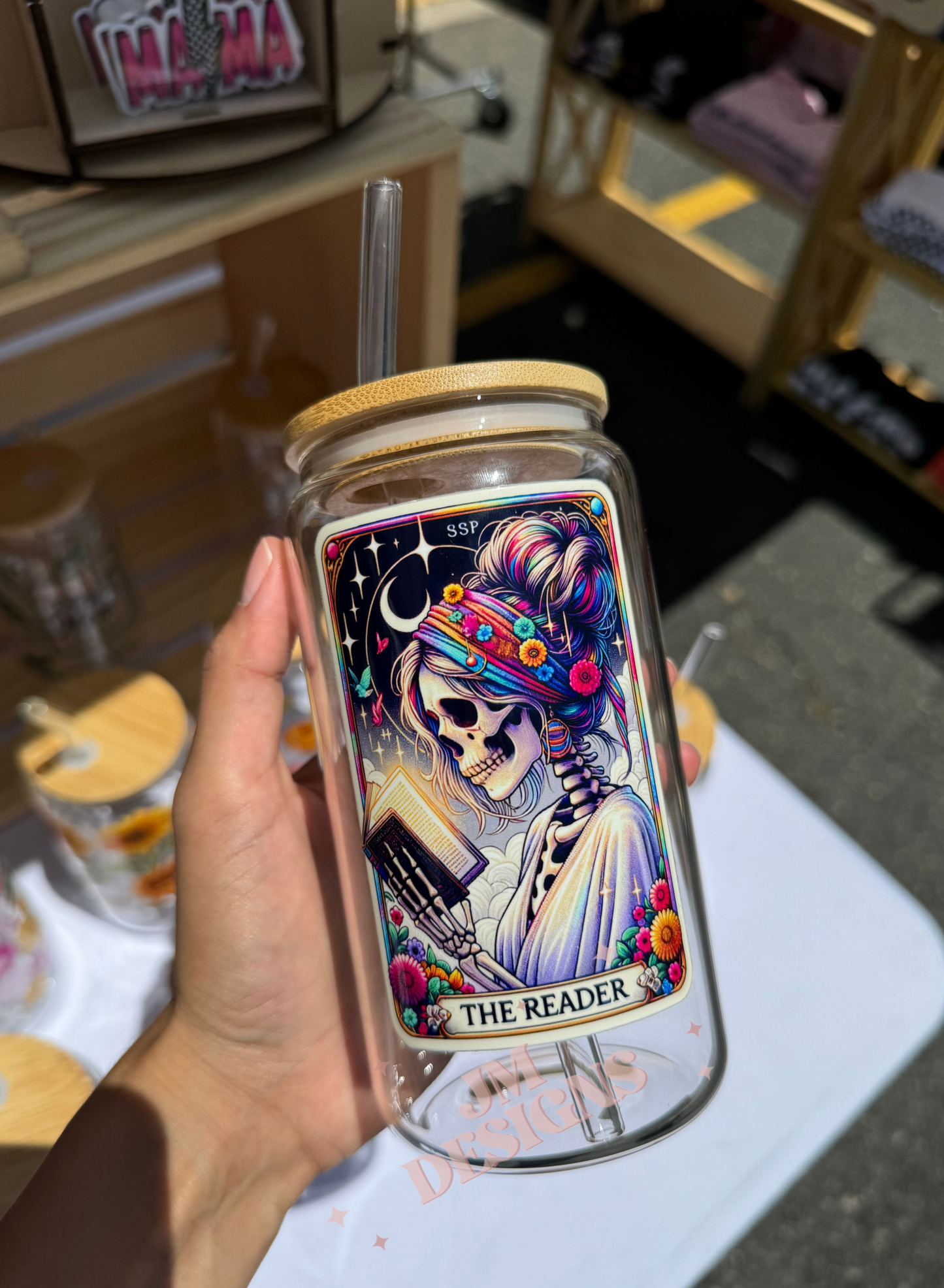 The Reader Tarot Card 16 oz Glass Coffee Cup