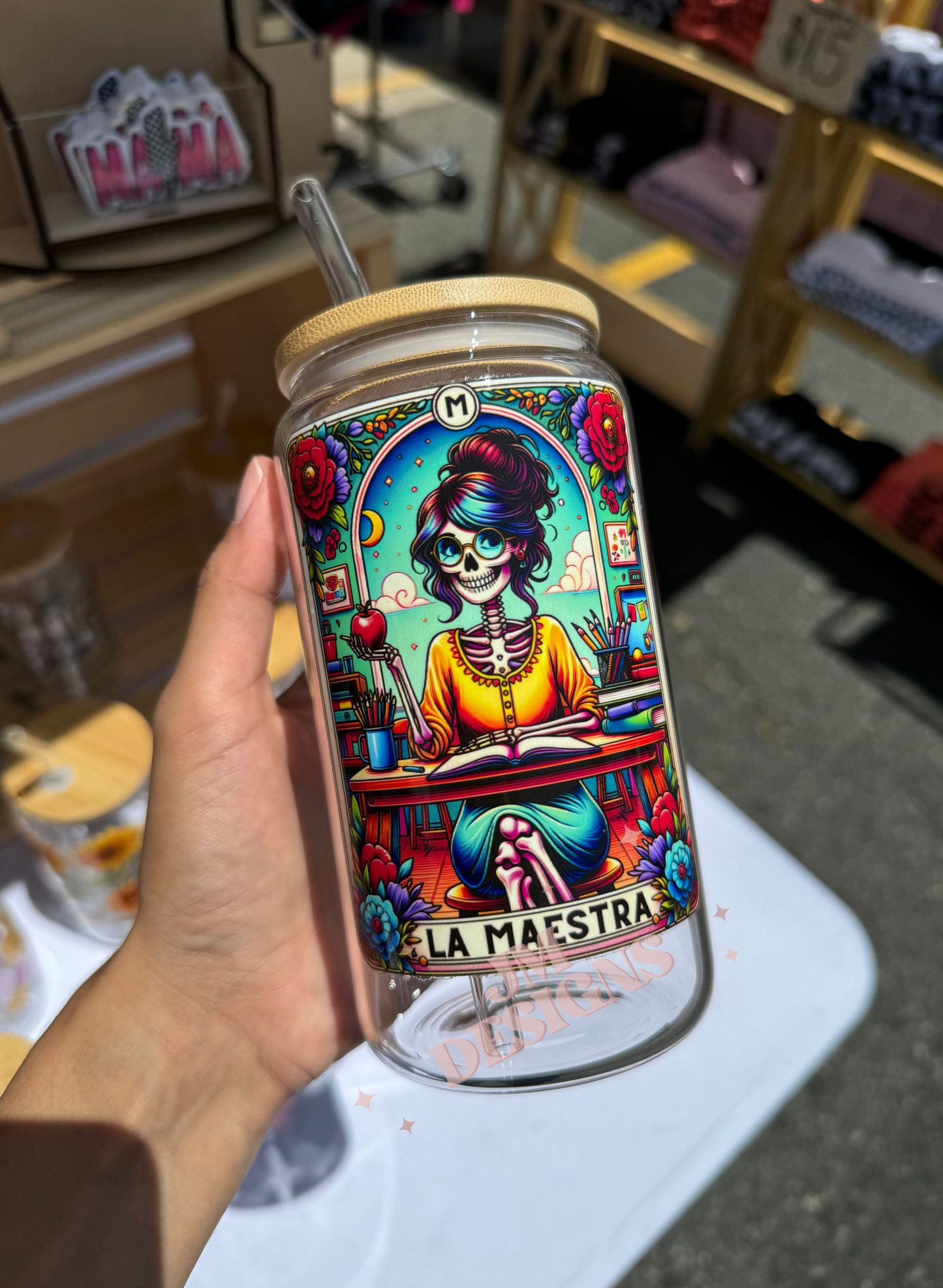 La Maestra Tarot Card 16 oz Glass Coffee Cup