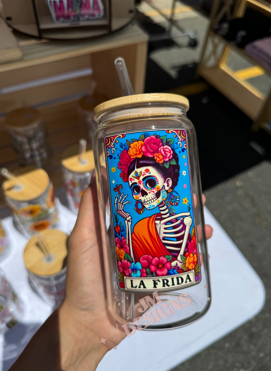 La Frida Tarot Card 16 oz Glass Coffee Cup