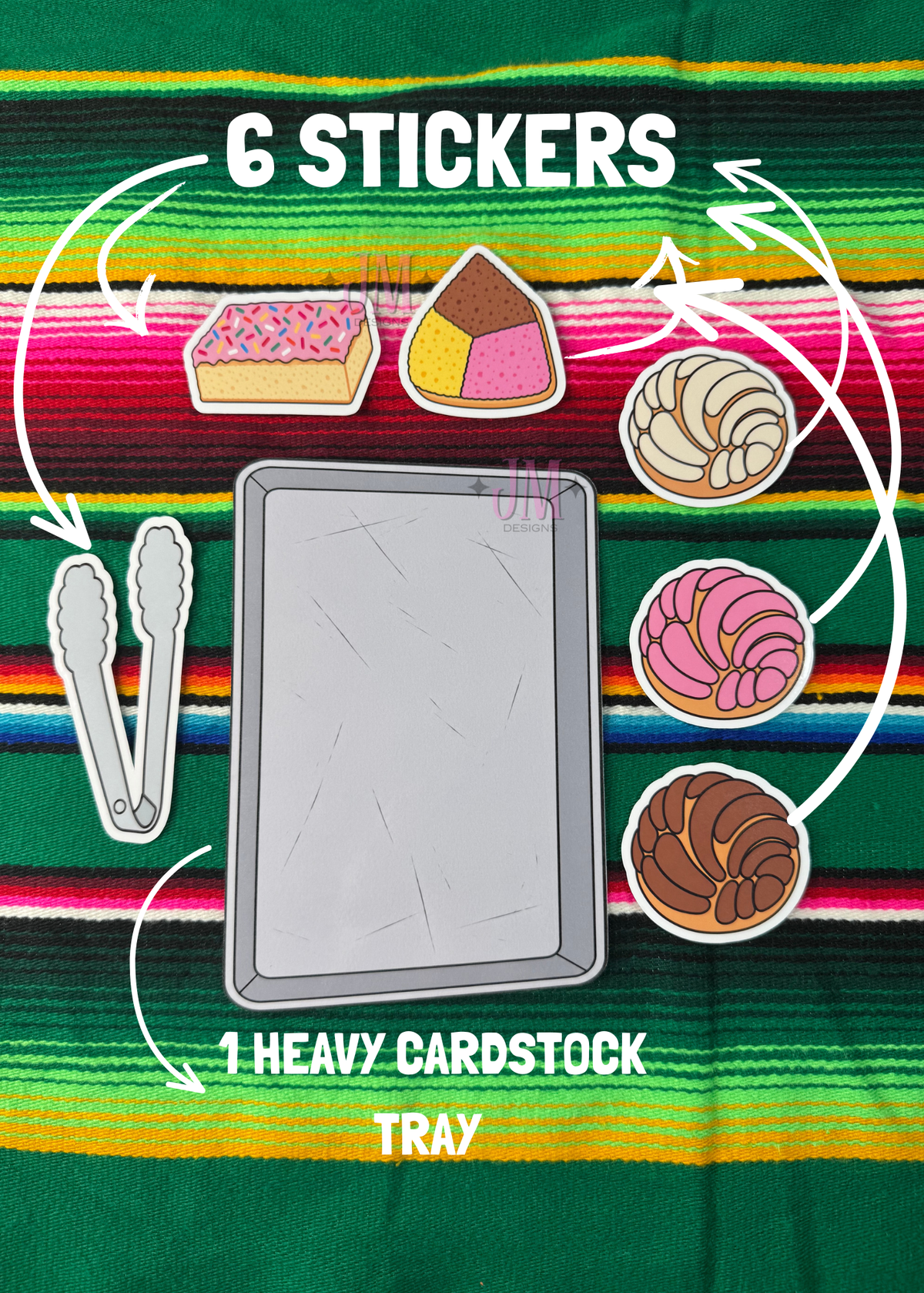 Mexican Pan Dulce Sticker Set, Panadería Stickers, Concha Stickers, Build Your Own Bakery Tray, 6 Stickers + Cardstock Charola