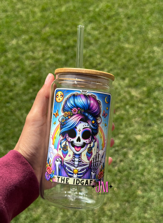The IDGAF Tarot Card 16 oz Glass Coffee Cup