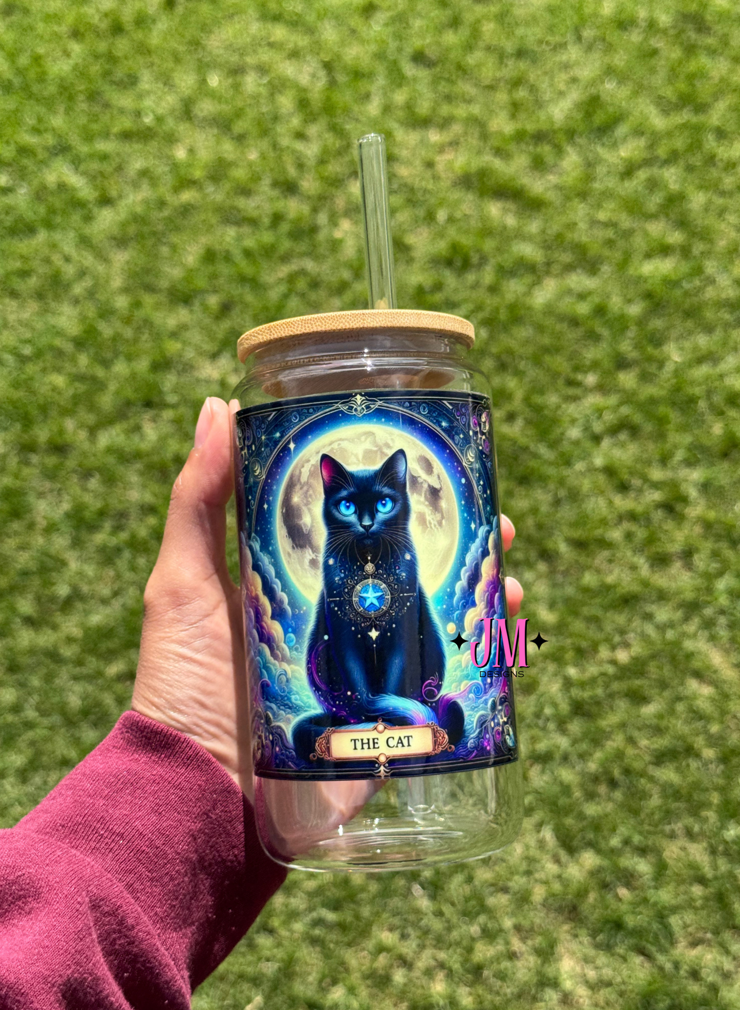 The Cat Tarot Card 16 oz Glass Coffee Cup
