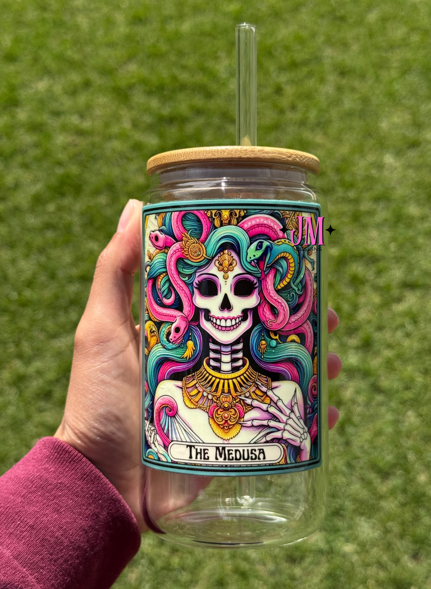 The Medusa Tarot Card 16 oz Glass Coffee Cup