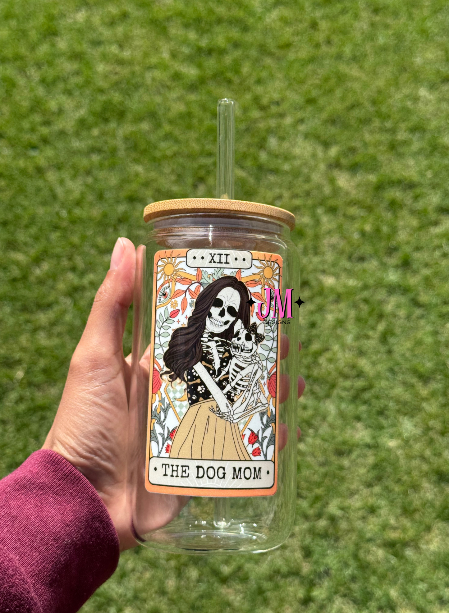 The Dog Mom Tarot Card 16 oz Glass Coffee Cup
