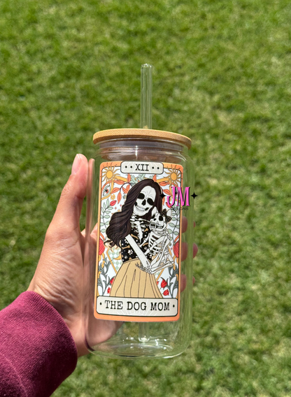 The Dog Mom Tarot Card 16 oz Glass Coffee Cup