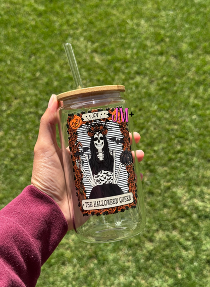 The Halloween Queen Tarot Card 16 oz Glass Coffee Cup