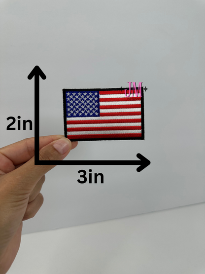 USA Flag Black Border Iron On Patch