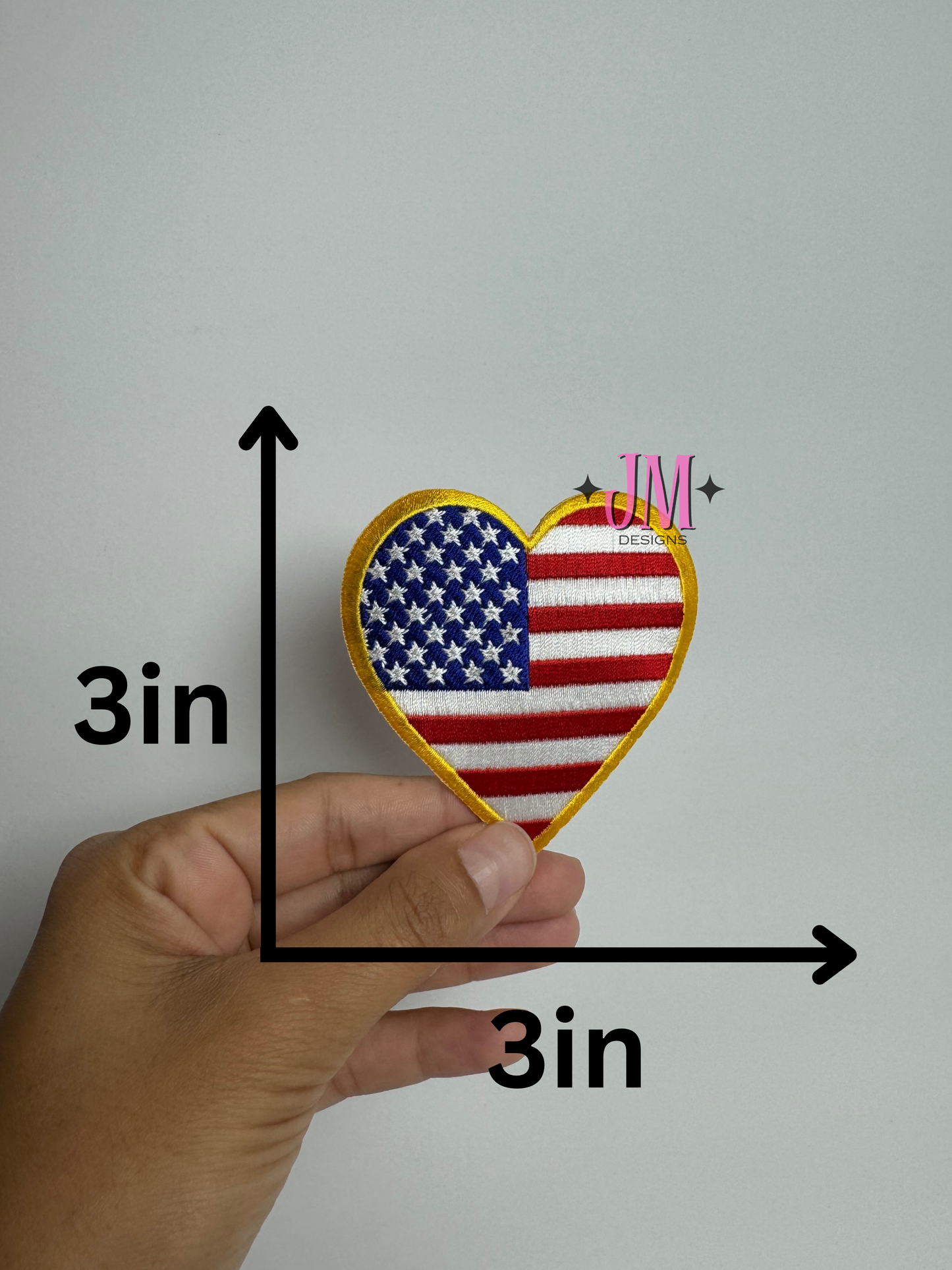 Gold Border Heart Shape U.S.A Flag Iron On Patch