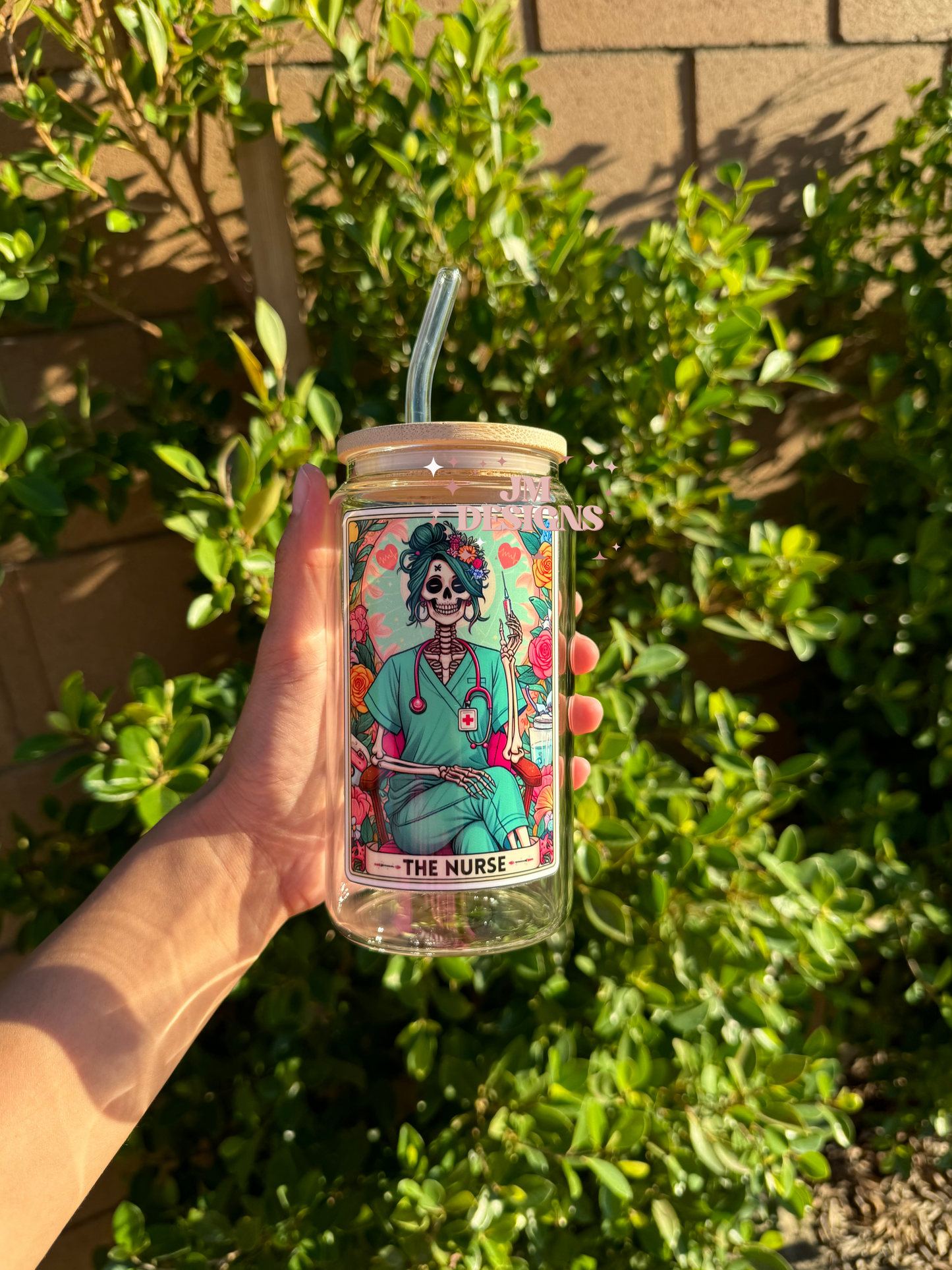The Nurse Tarot Card 16 oz Glass Coffee Cup