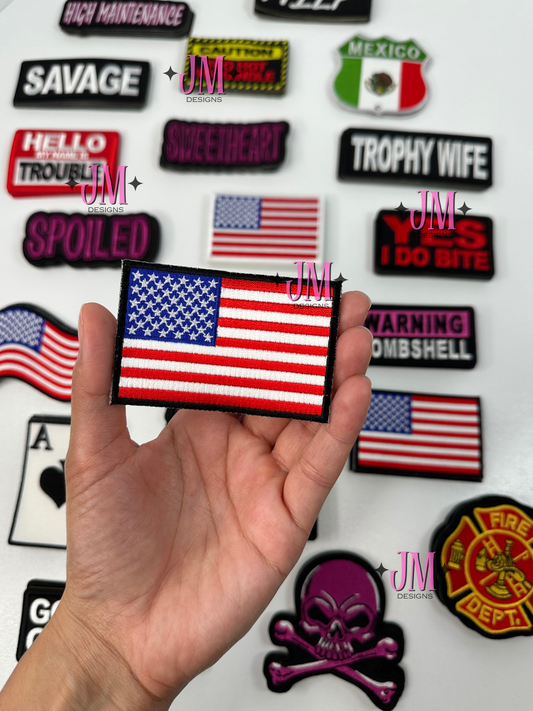 USA Flag Black Border Iron On Patch