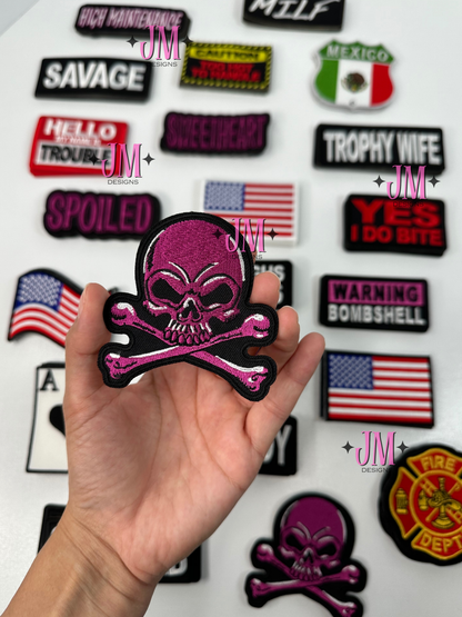 Pink Skull Iron On Patch